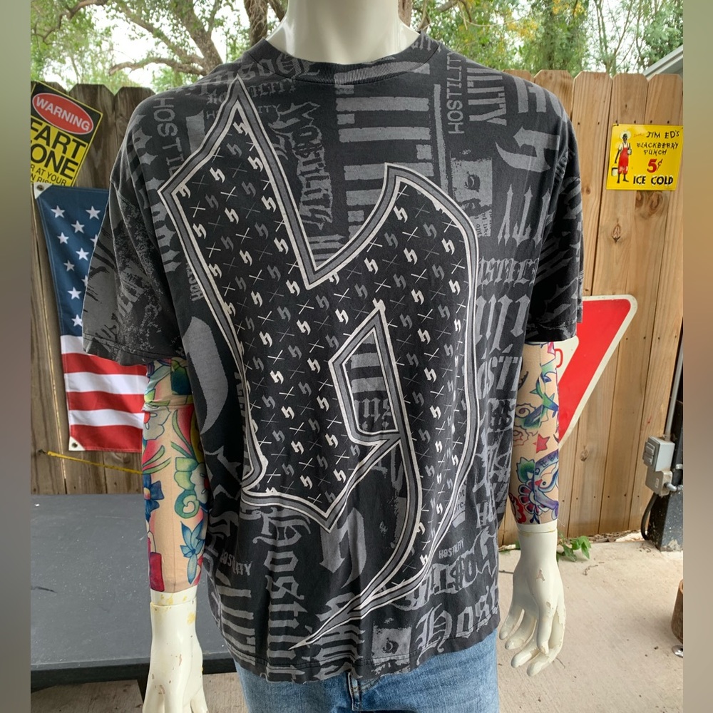 Vintage 90s Hostility All Over Print T-shirt Size XL